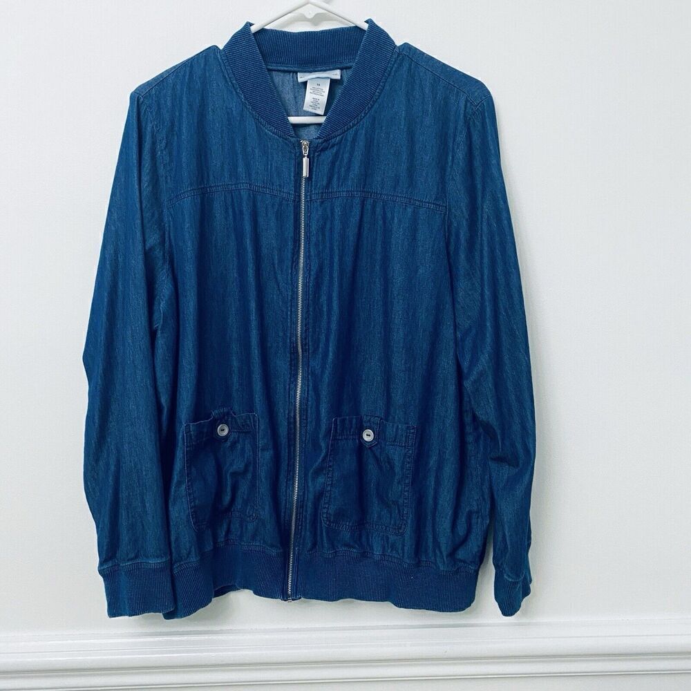 ALFRED DUNNER Blue Lightweight Zip Soft Chambray Jacket Womens Size 18